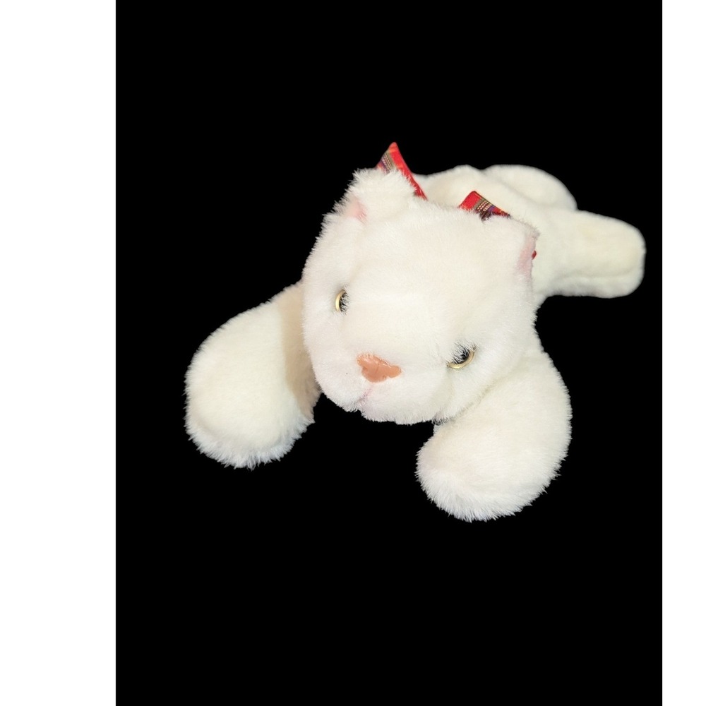 Vintage 1998 Chosun Just Friends White Cat Plush Plaid Bow 9 inch Floppy Kitty